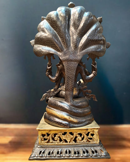 Brass large sitting Lord Vishnu Sculpture black | 25.5 inch