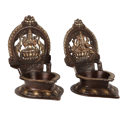 Brass Large-Sized Ganesha and Lakshmi Lamps - 17 Inch