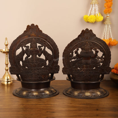 Brass Large-Sized Ganesha and Lakshmi Lamps - 17 Inch