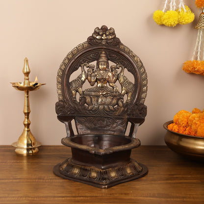 Brass Large-Sized Ganesha and Lakshmi Lamps - 17 Inch