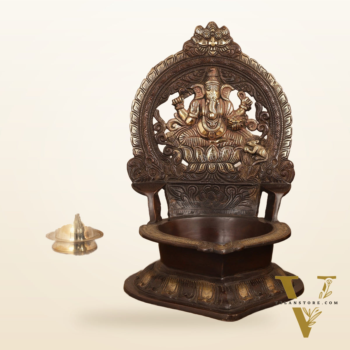 Brass Large-Sized Ganesha Lamp - 16 Inch