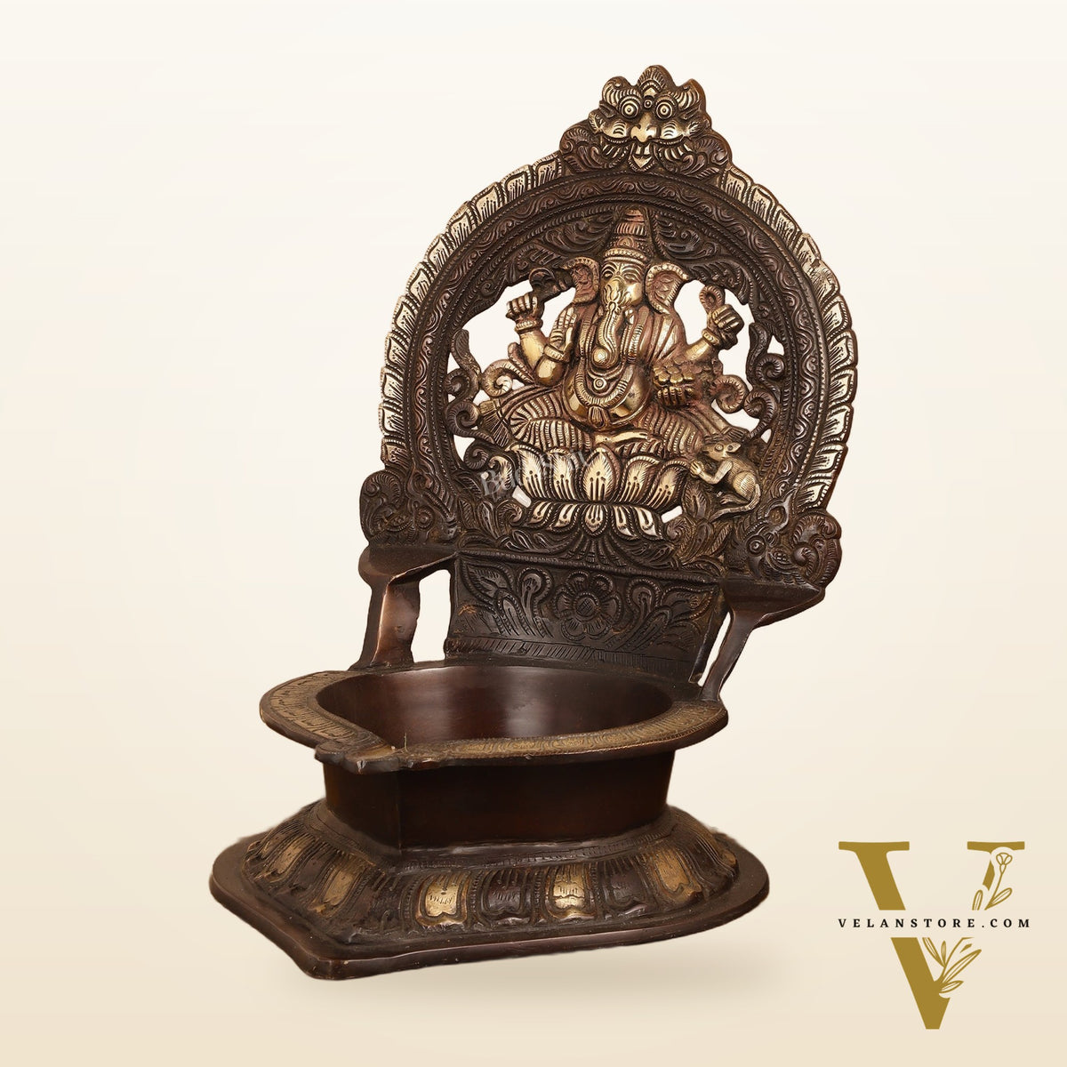 Brass Large-Sized Ganesha Lamp - 16 Inch