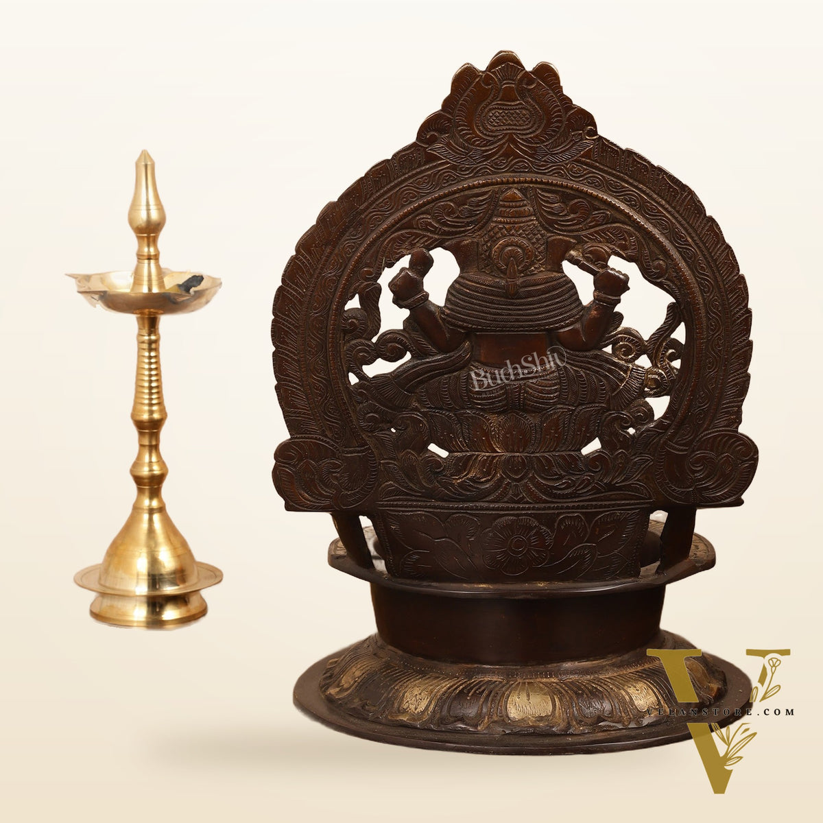 Brass Large-Sized Ganesha Lamp - 16 Inch