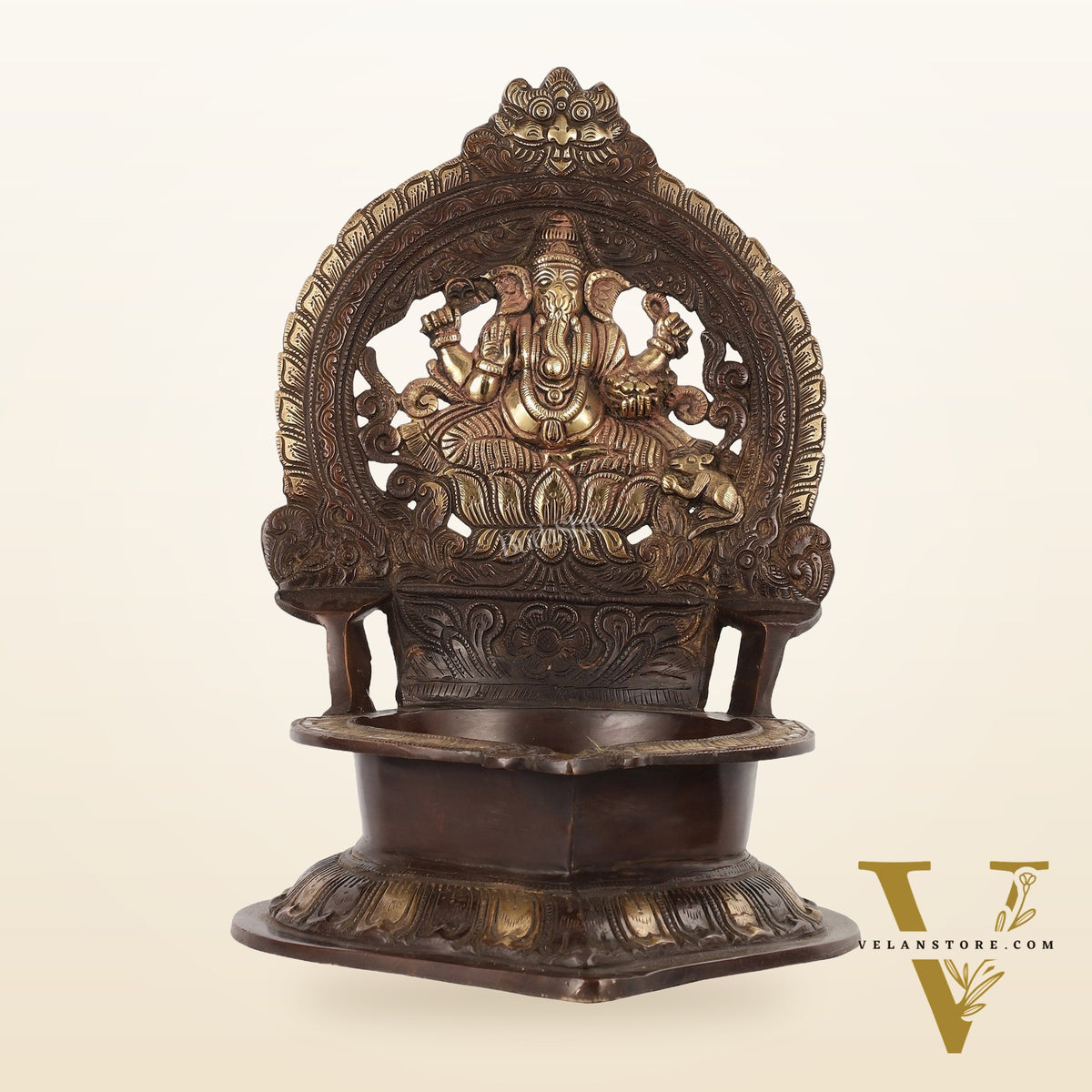 Brass Large-Sized Ganesha Lamp - 16 Inch