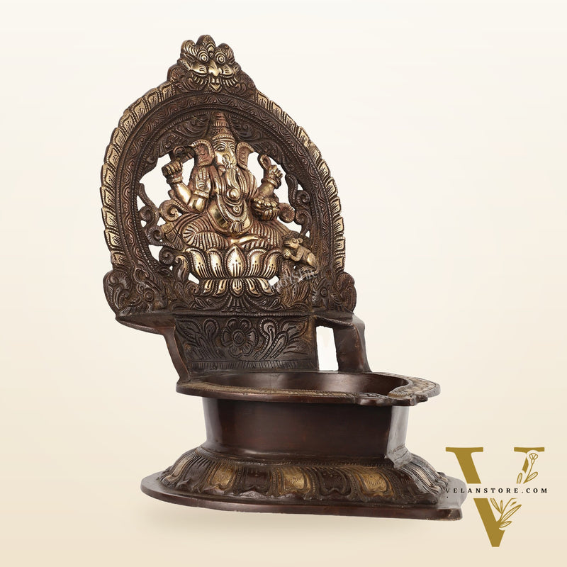 Brass Large-Sized Ganesha Lamp - 16 Inch