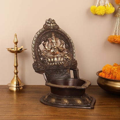 Brass Large-Sized Ganesha Lamp - 16 Inch