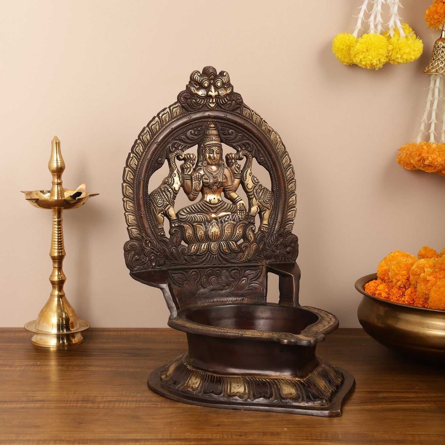 Brass Large-Sized Lakshmi Lamp - 17 Inch