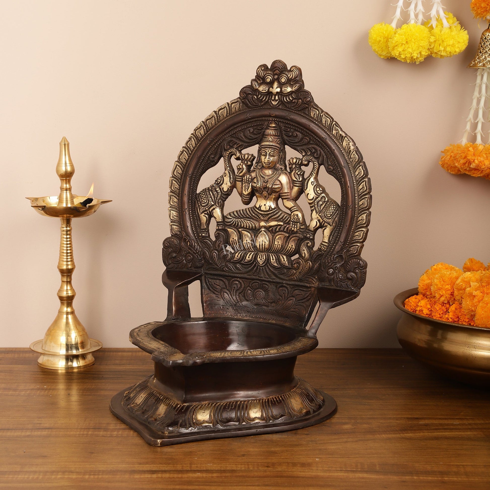 Brass Large-Sized Lakshmi Lamp - 17 Inch