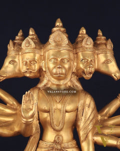 Brass Large-Sized Standing Panchmukhi Hanuman Sculpture 42"