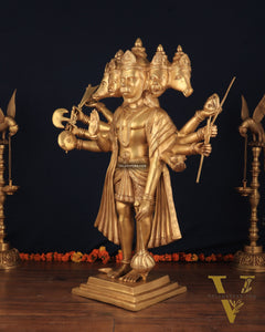 Brass Large-Sized Standing Panchmukhi Hanuman Sculpture 42"