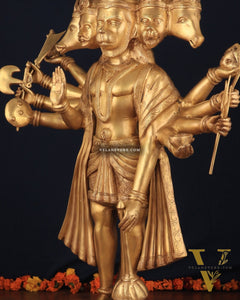 Brass Large-Sized Standing Panchmukhi Hanuman Sculpture 42"