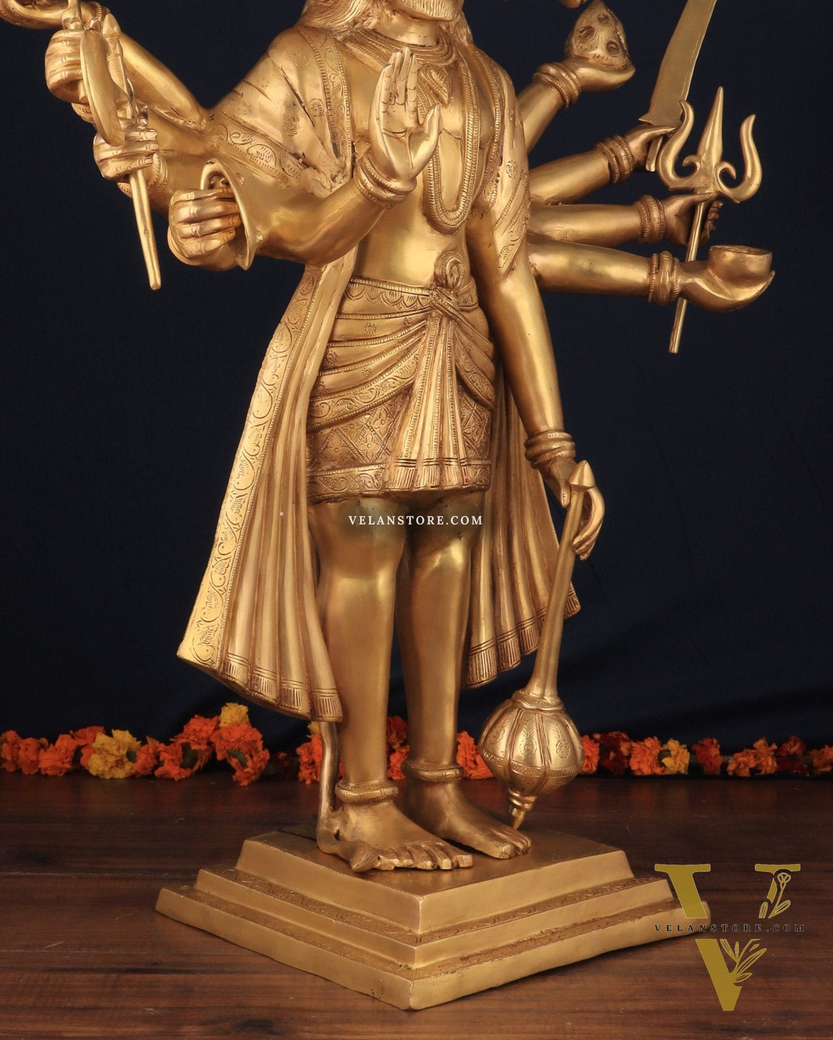 Brass Large-Sized Standing Panchmukhi Hanuman Sculpture 42"