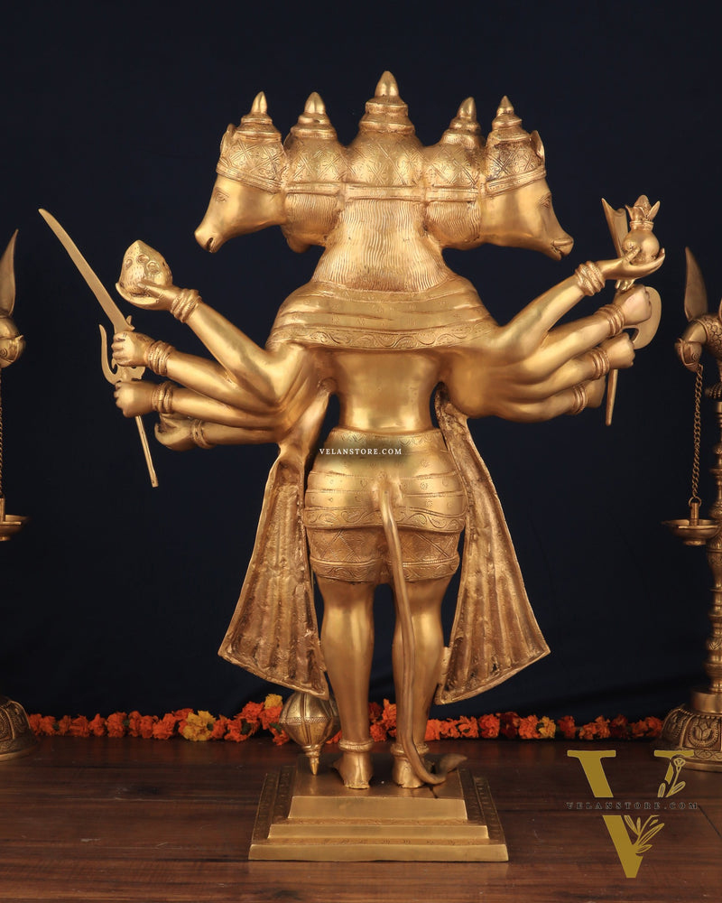Brass Large-Sized Standing Panchmukhi Hanuman Sculpture 42"