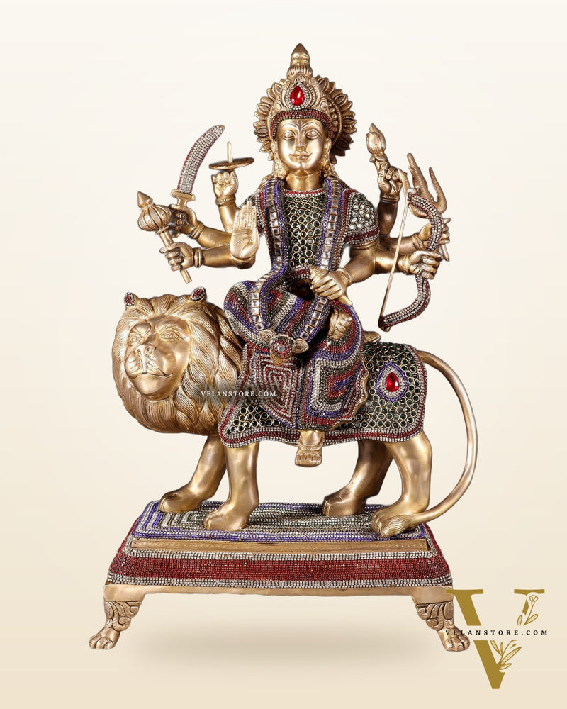 Brass Large Superfine Durga Mata Statue with jewellery work - 21 inch