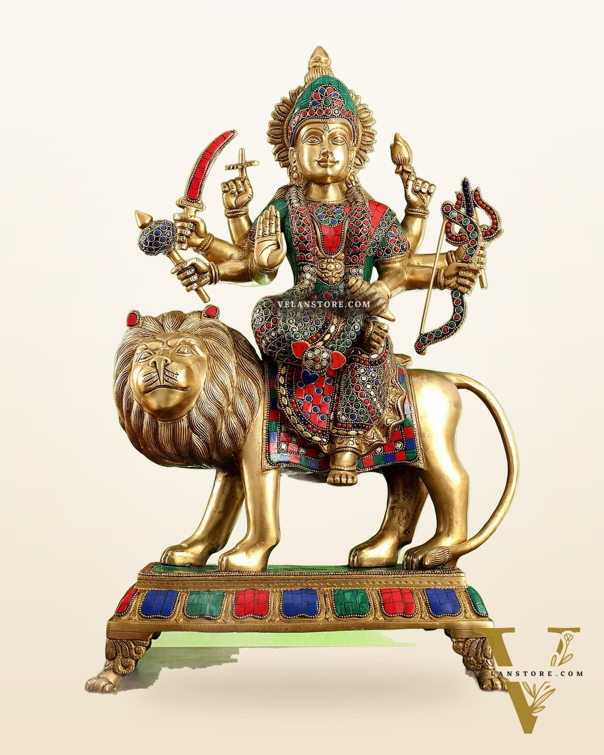 Brass Large Superfine Durga Mata Statue with Stonework - 21 inch