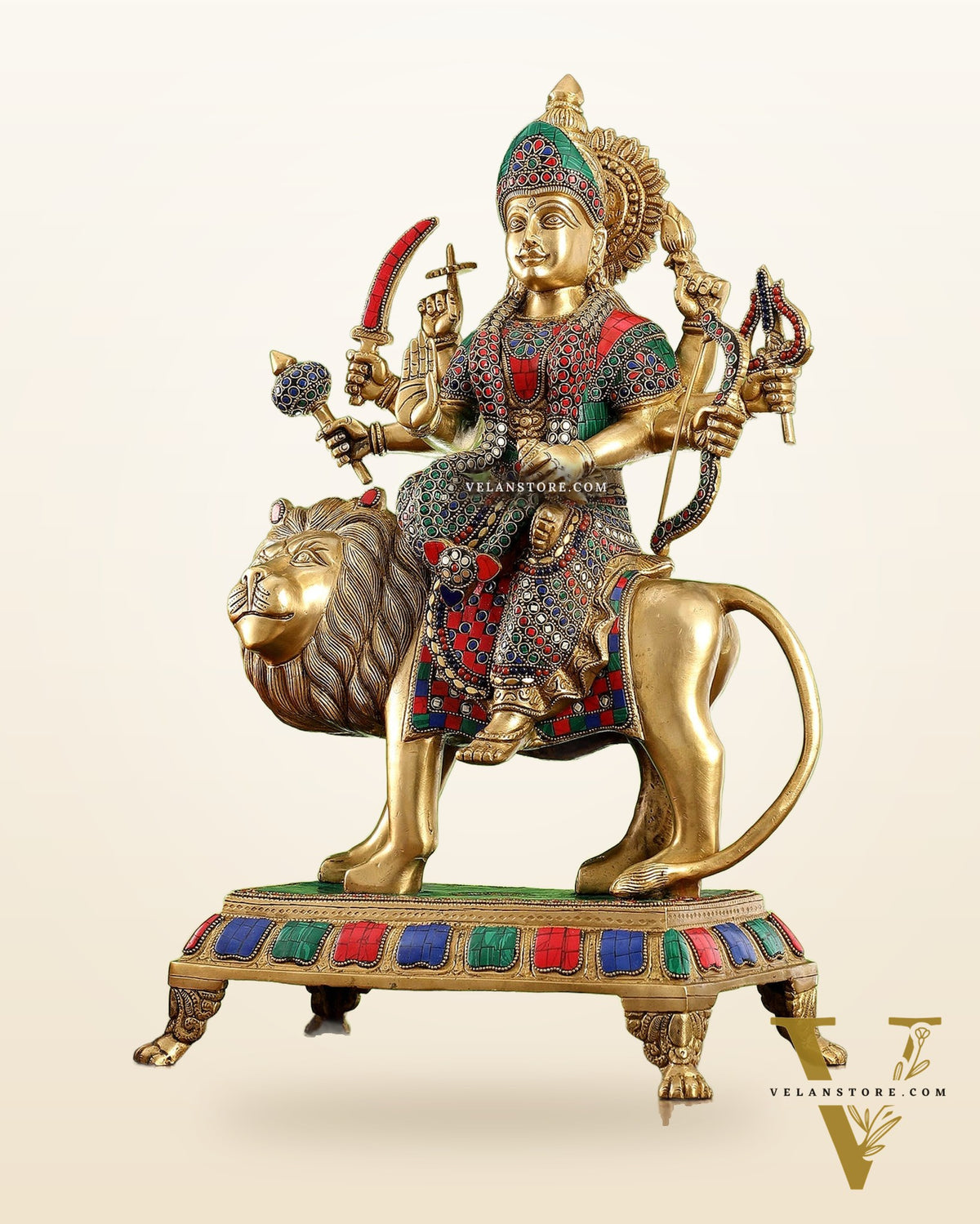 Brass Large Superfine Durga Mata Statue with Stonework - 21 inch