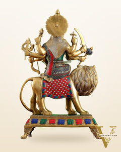 Brass Large Superfine Durga Mata Statue with Stonework - 21 inch