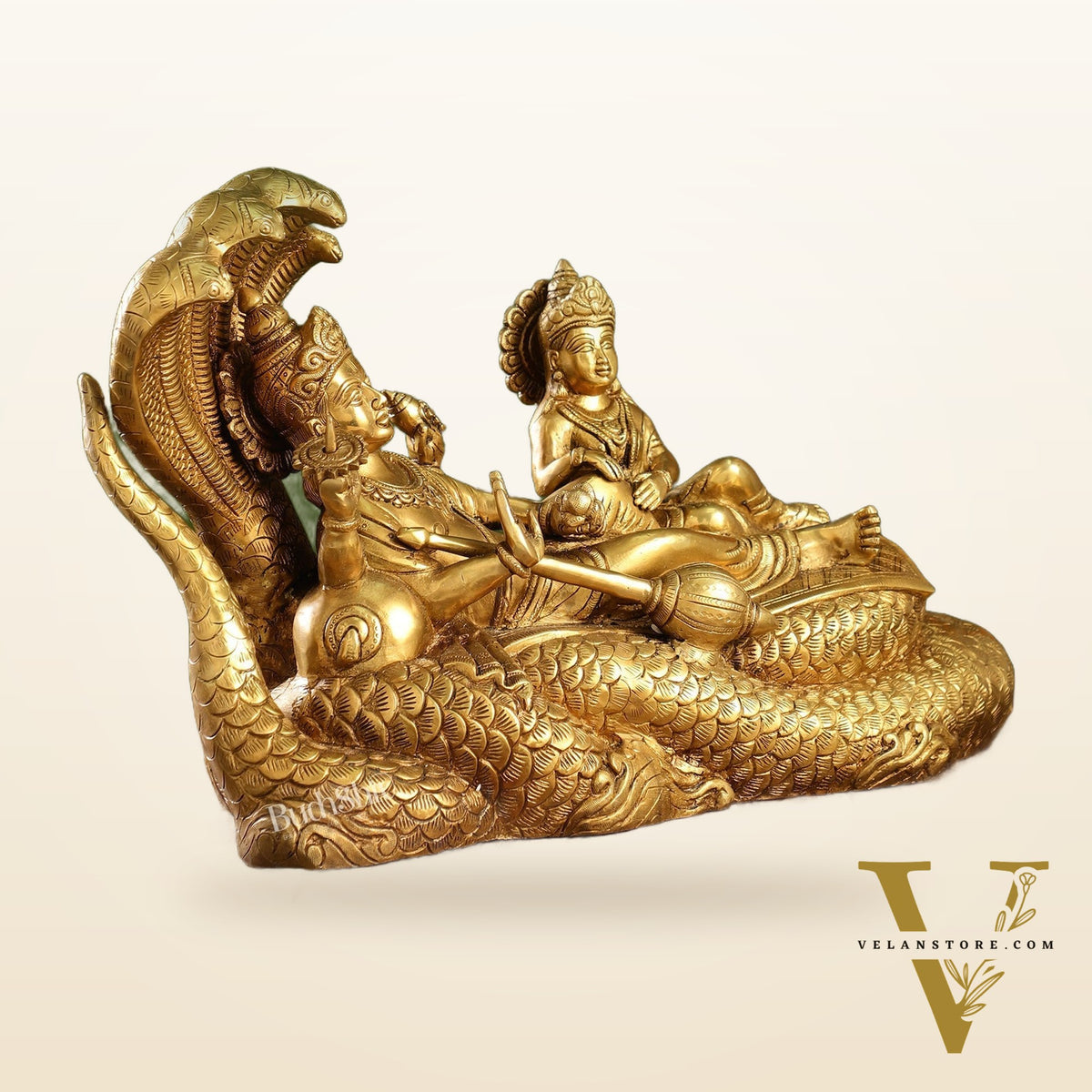 Brass Large Superfine Lakshmi Narayana Vishnu Lakshmi resting idol 20"