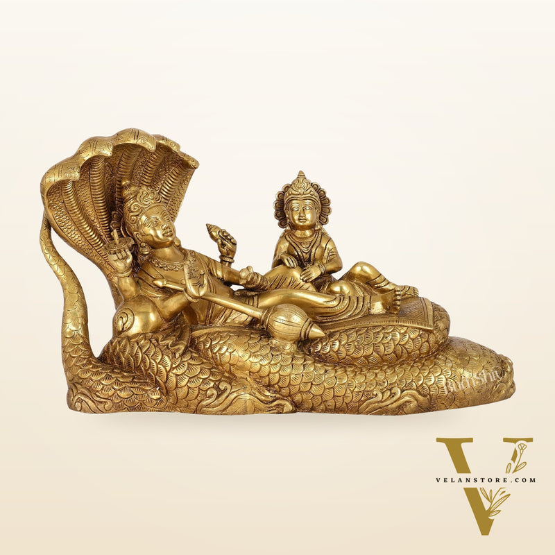 Brass Large Superfine Lakshmi Narayana Vishnu Lakshmi resting idol 20"