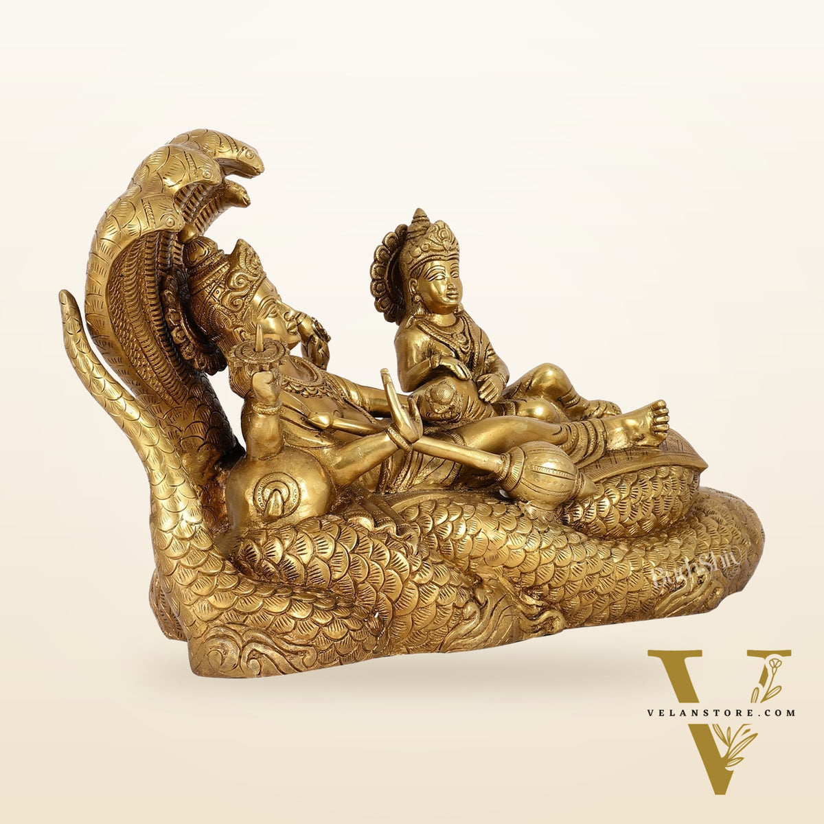 Brass Large Superfine Lakshmi Narayana Vishnu Lakshmi resting idol 20"