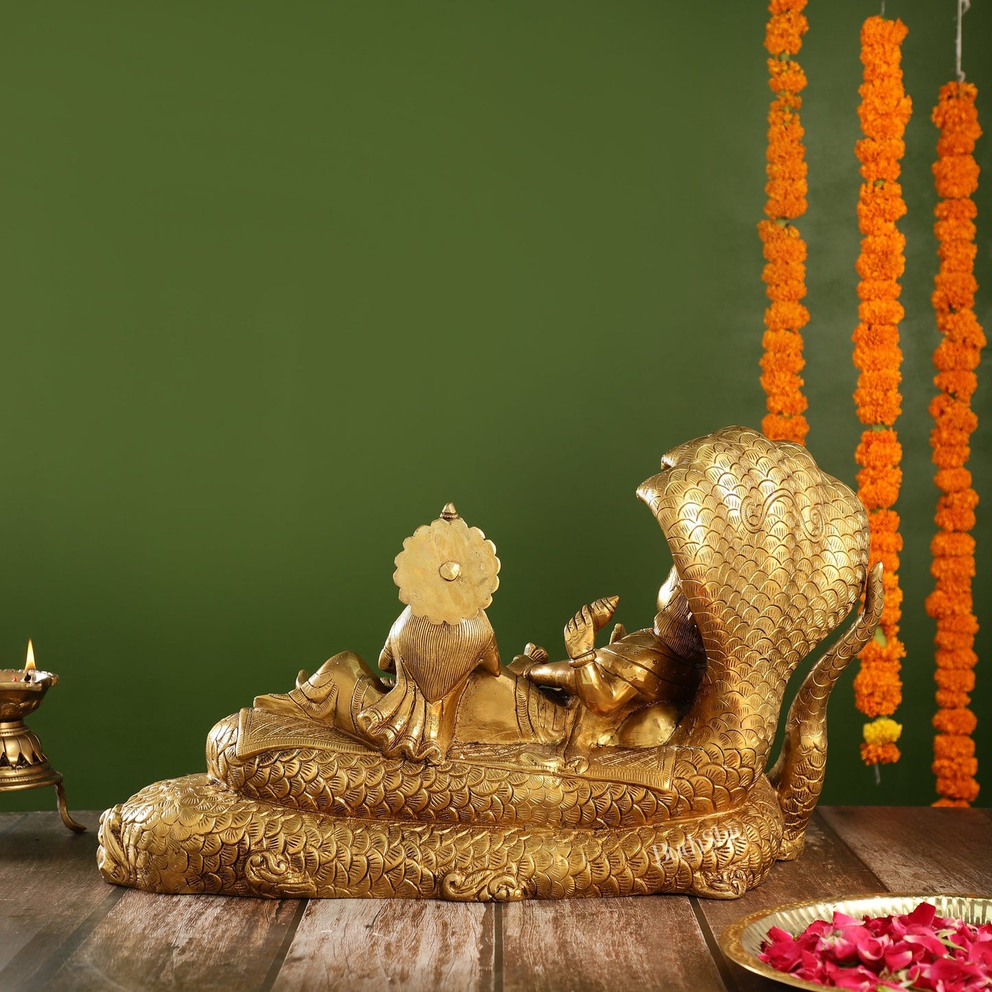 Brass Large Superfine Lakshmi Narayana Vishnu Lakshmi resting idol 20"