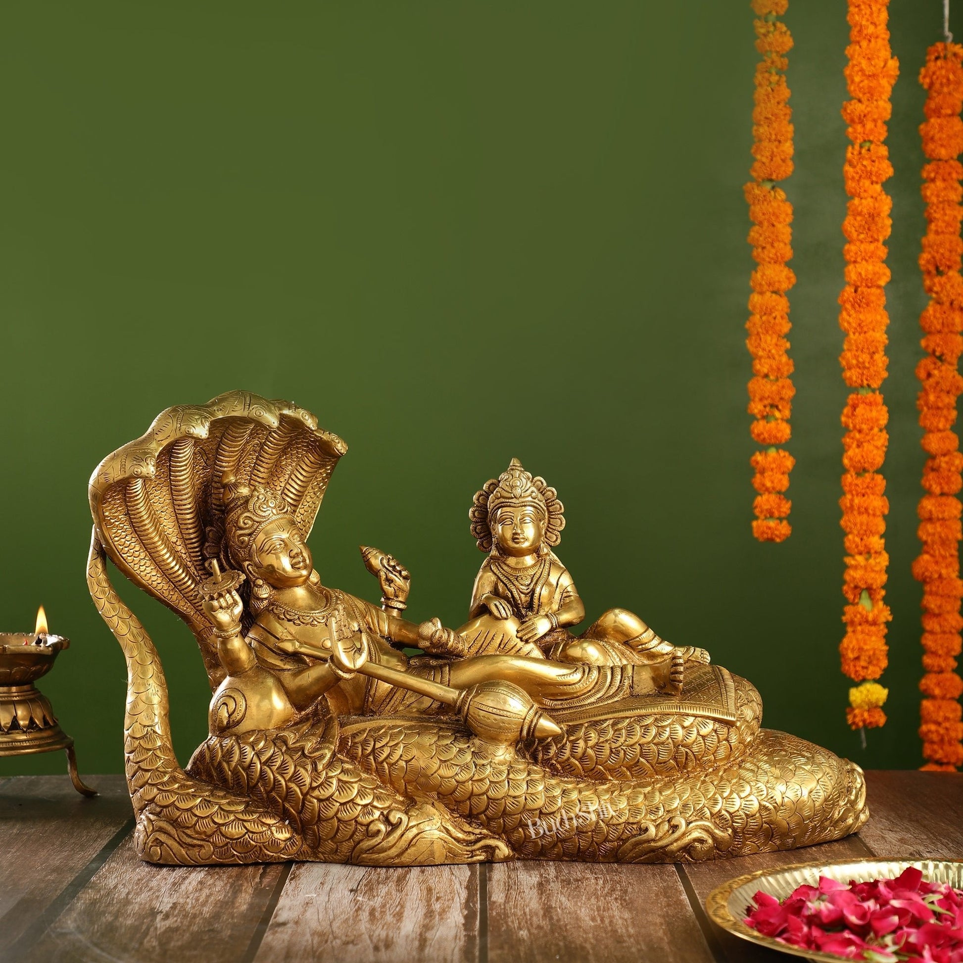 Brass Large Superfine Lakshmi Narayana Vishnu Lakshmi resting idol 20"