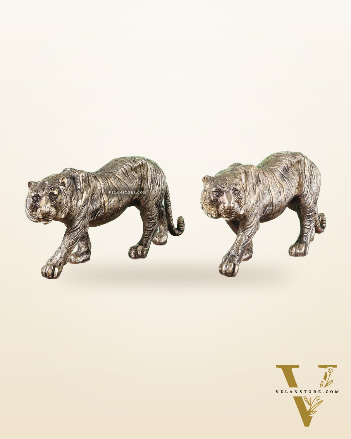 Brass Large Walking Tiger pair statues  – Enhanced Carvings