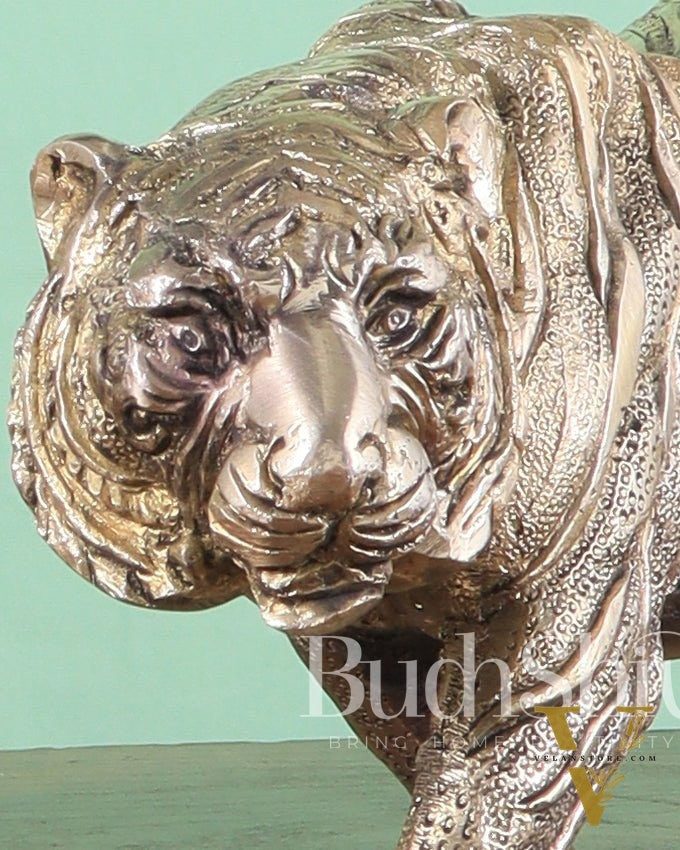 Brass Large Walking Tiger pair statues  – Enhanced Carvings
