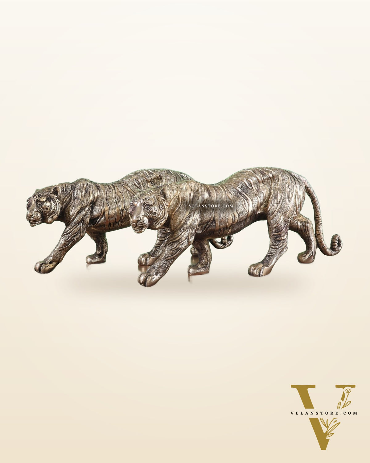 Brass Large Walking Tiger pair statues  – Enhanced Carvings