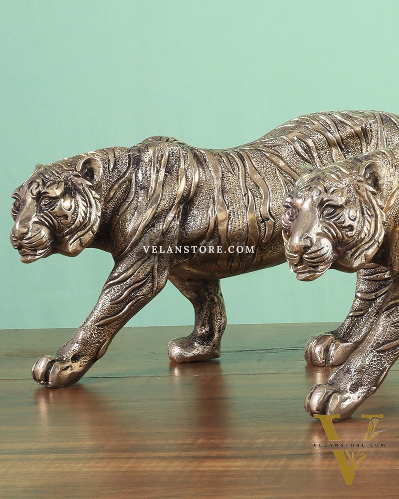 Brass Large Walking Tiger pair statues  – Enhanced Carvings
