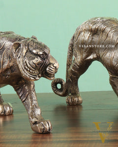 Brass Large Walking Tiger pair statues  – Enhanced Carvings