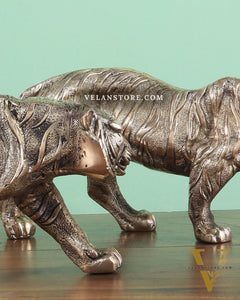 Brass Large Walking Tiger pair statues  – Enhanced Carvings