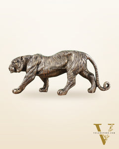 Brass Large Walking Tiger Statue – Enhanced Carvings