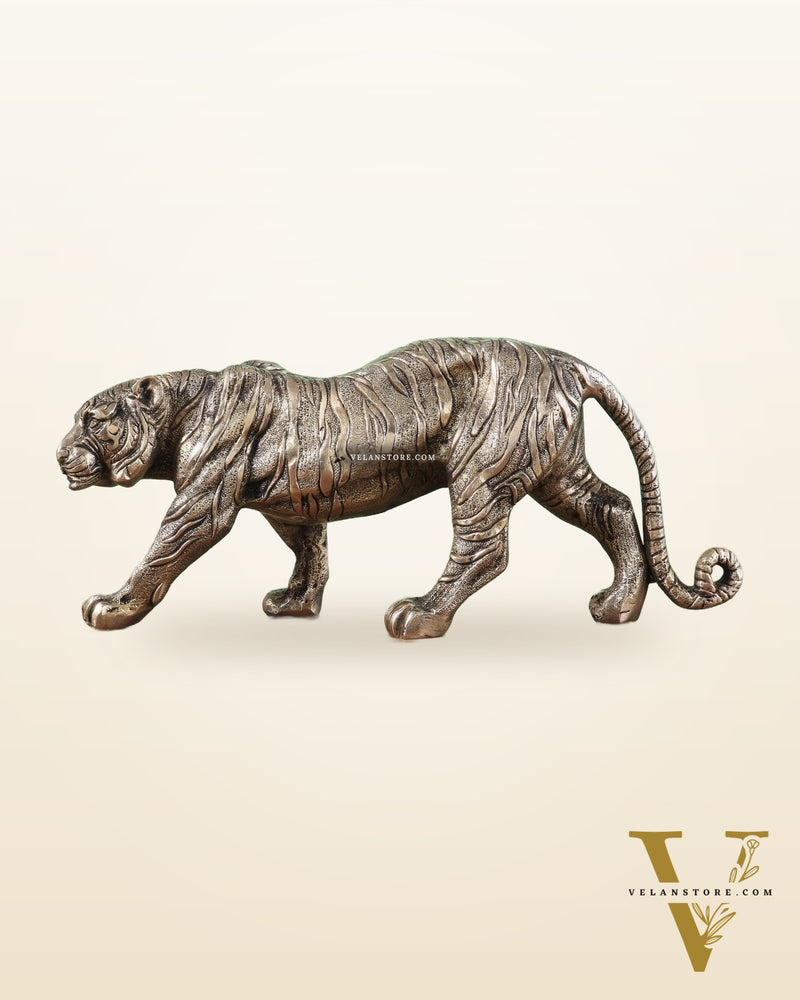 Brass Large Walking Tiger Statue – Enhanced Carvings