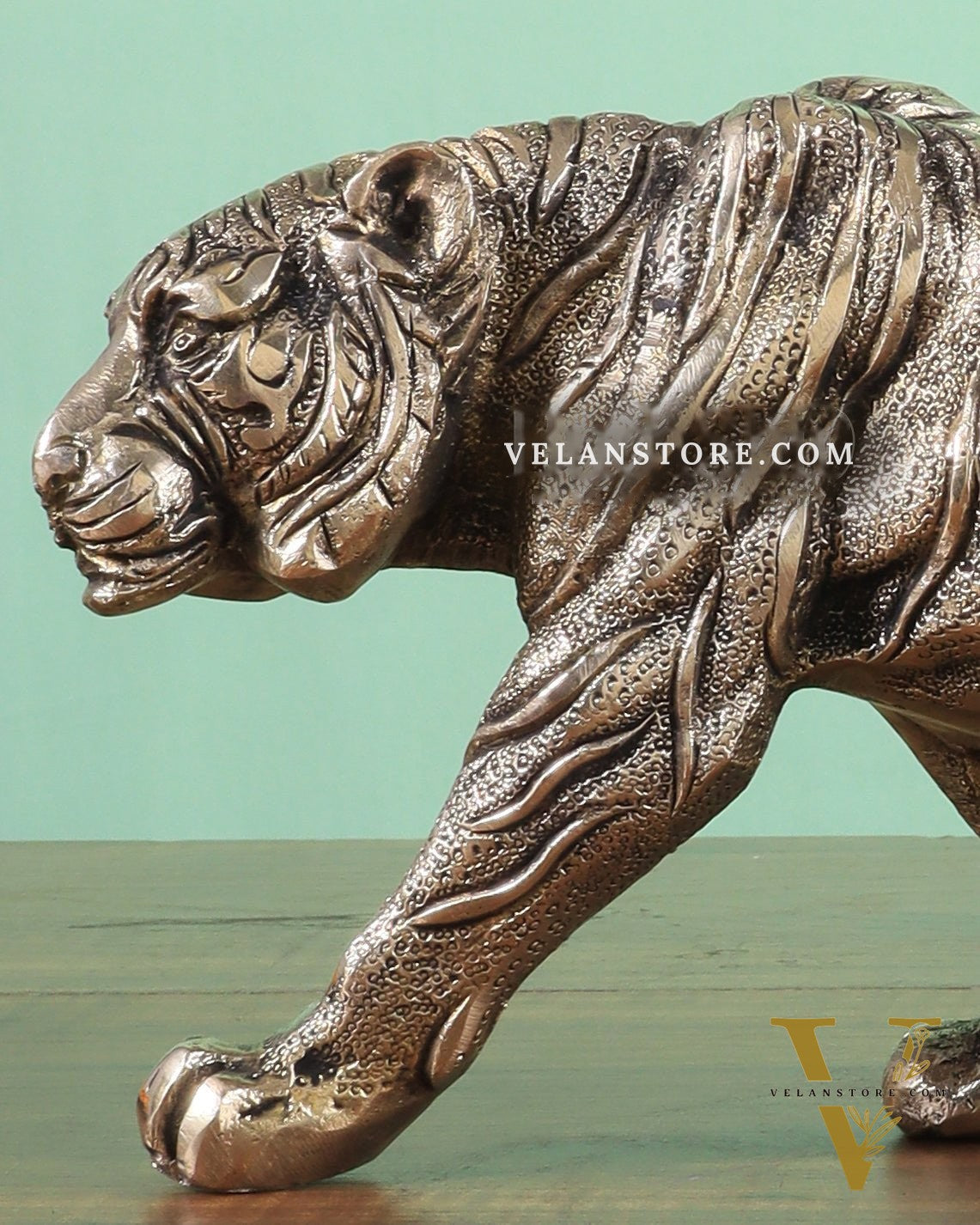 Brass Large Walking Tiger Statue – Enhanced Carvings