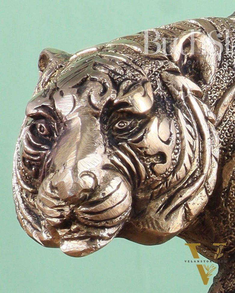 Brass Large Walking Tiger Statue – Enhanced Carvings