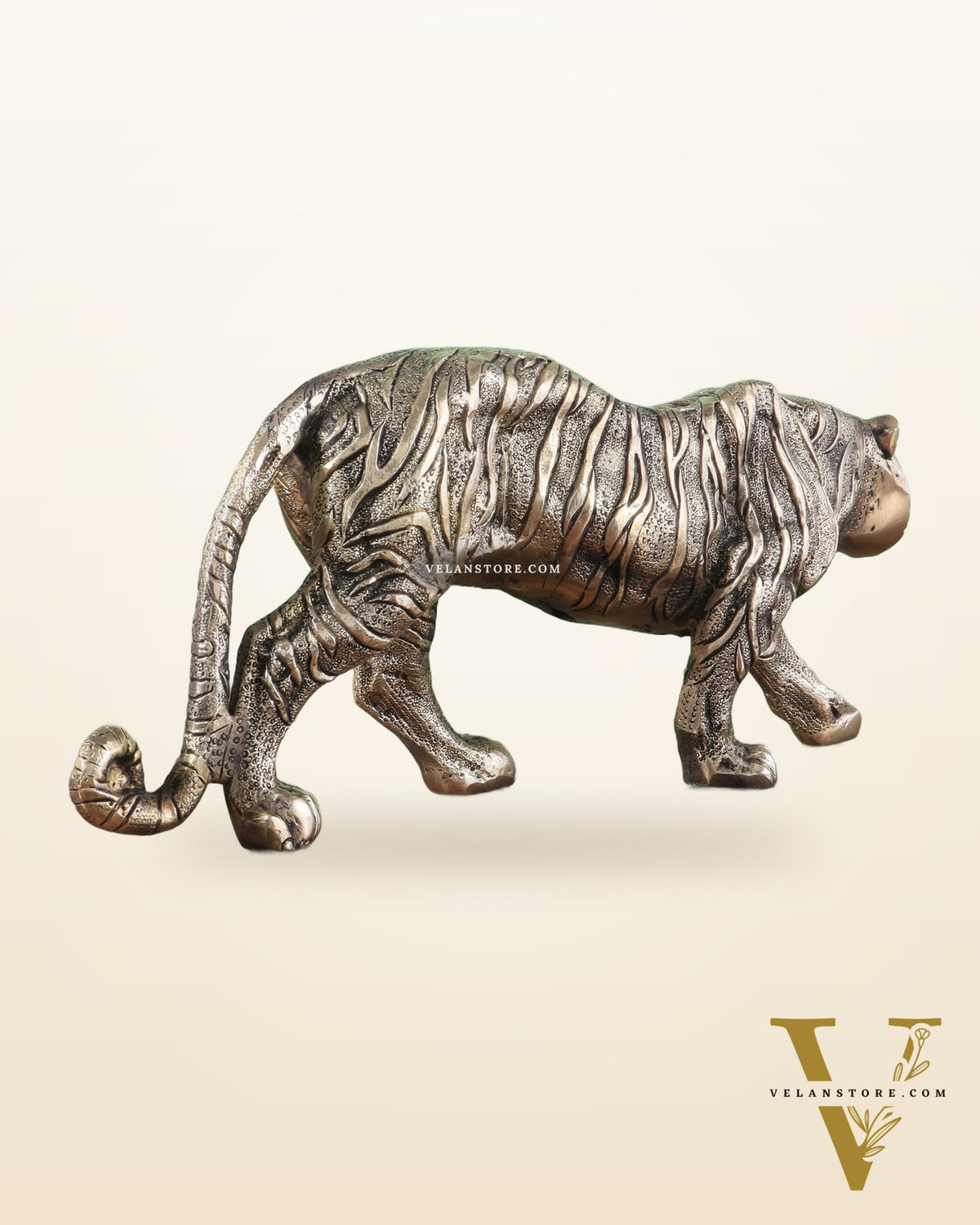 Brass Large Walking Tiger Statue – Enhanced Carvings