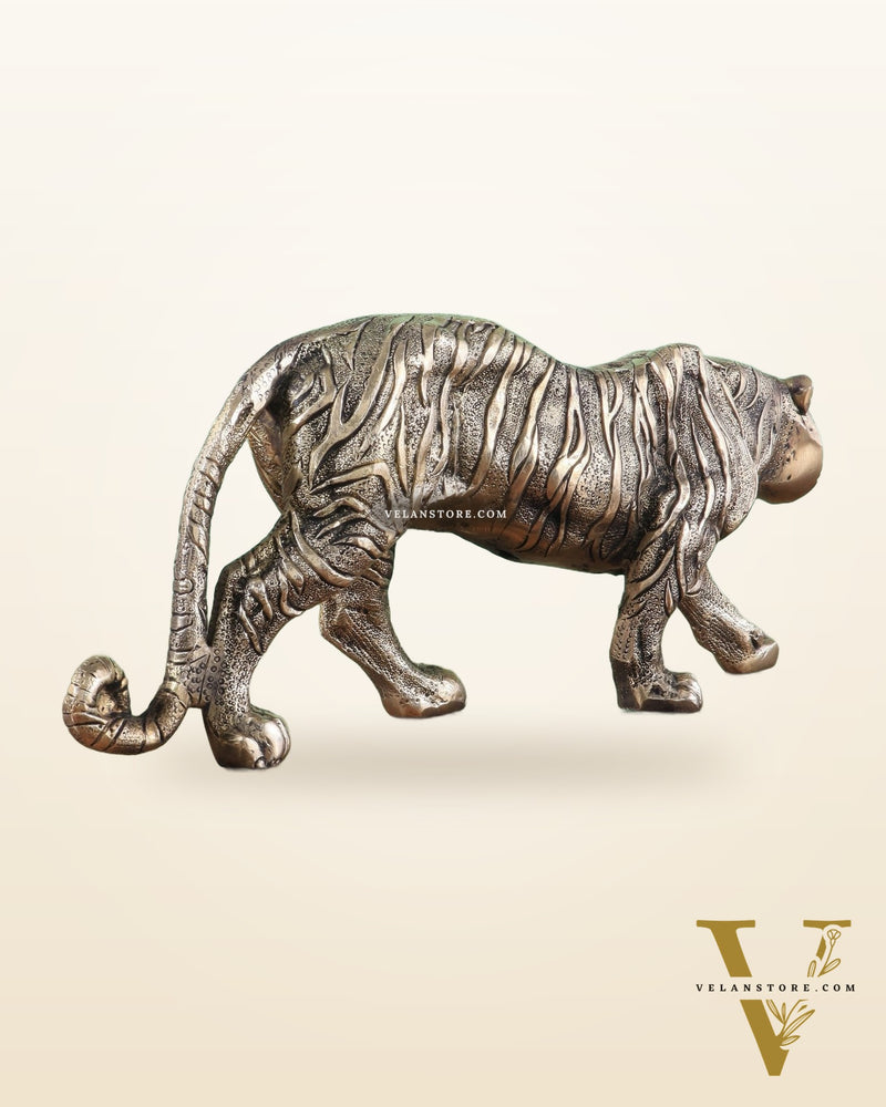 Brass Large Walking Tiger Statue – Enhanced Carvings