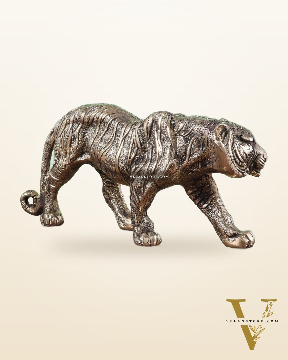 Brass Large Walking Tiger Statue – Enhanced Carvings