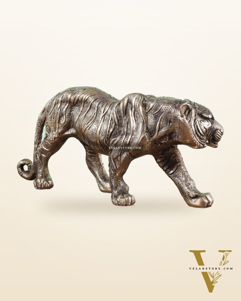Brass Large Walking Tiger Statue – Enhanced Carvings
