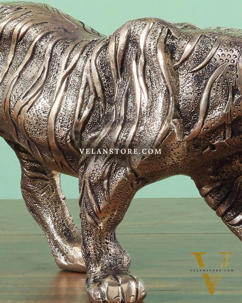Brass Large Walking Tiger Statue – Enhanced Carvings