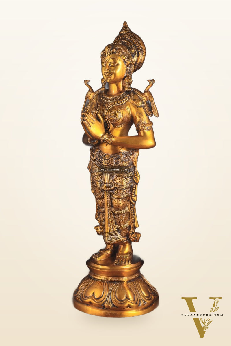 Brass Large Welcome Namaste Lady Statue – 30.5 Inch