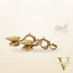 Brass leaf aarti diya with handle pair