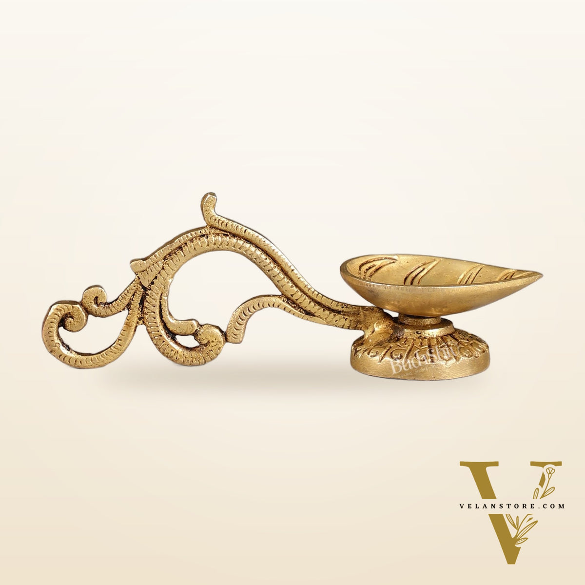 Brass leaf aarti diya with handle
