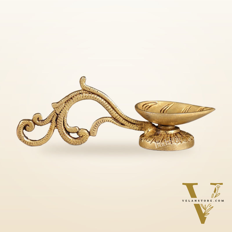 Brass leaf aarti diya with handle