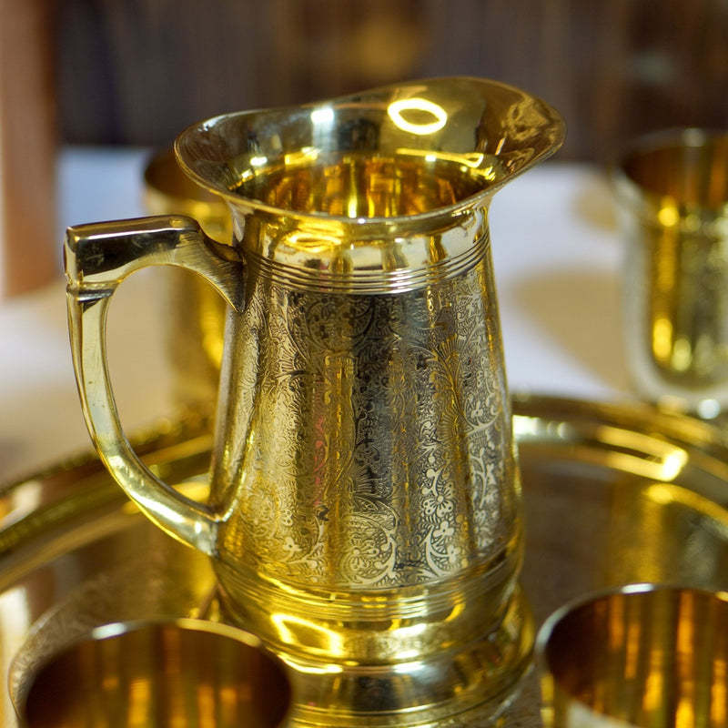 Brass Lemonade / Juice Jug with 6 Glasses and Tray