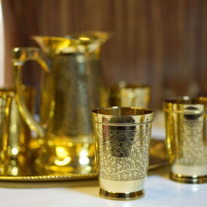 Brass Lemonade / Juice Jug with 6 Glasses and Tray
