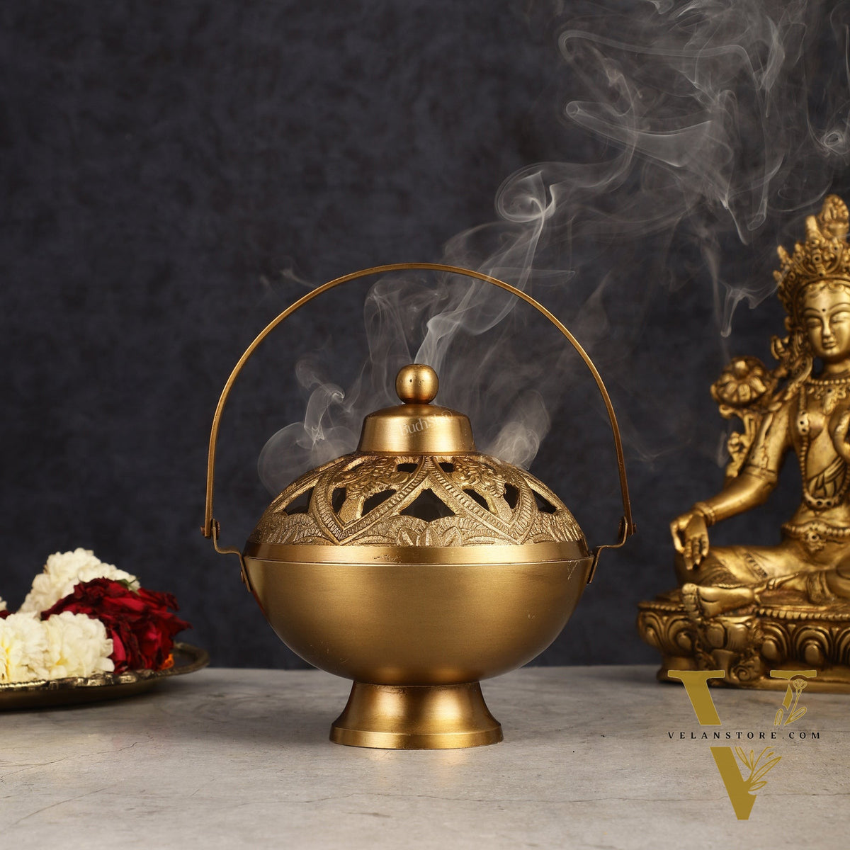 Brass Loban Daan Dhoop Daani with handle 6"