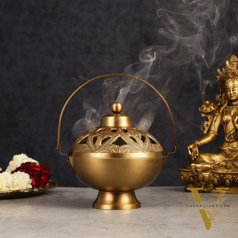 Brass Loban Daan Dhoop Daani with handle 6"