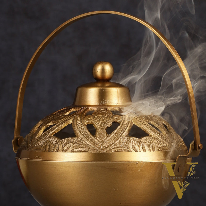 Brass Loban Daan Dhoop Daani with handle 6"